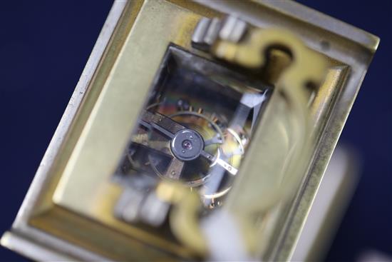 An early 20th century French gilt brass and Komai style miniature carriage timepiece, 3.5in.